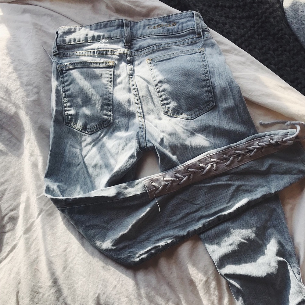 Carmar light denim with cross cross down the side